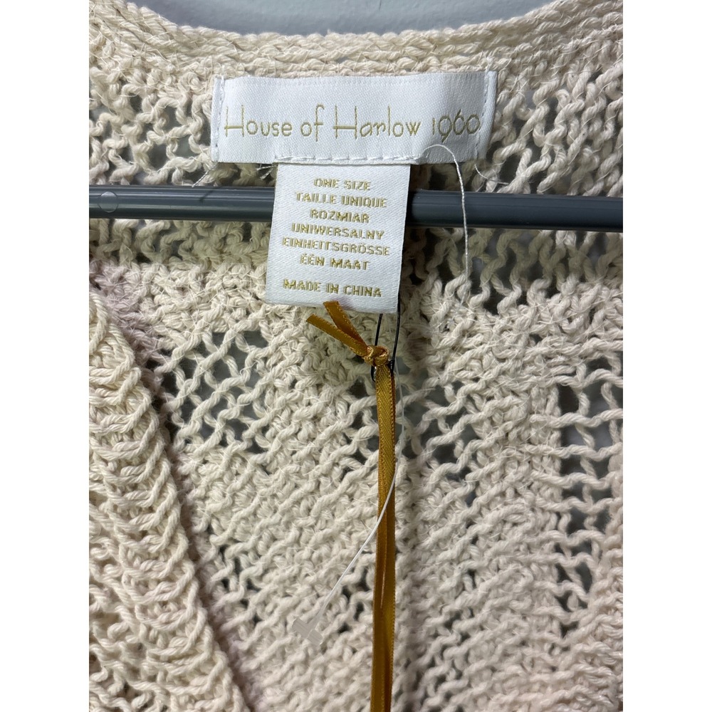 NWT House of Harlow 1960 Crochet Crop Top Beige V-Neck Side Tie Knit OS Boho - Picture 4 of 6